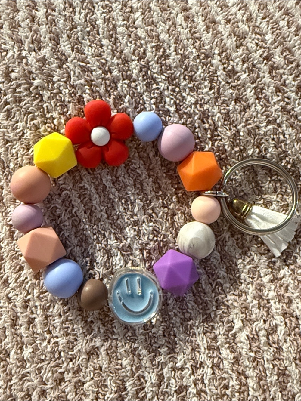 Multicolor Silicone Bead Keyring with Flower Charm